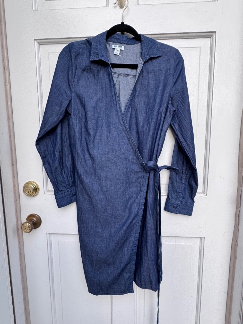 Old Navy Chambray Wrap Midi Shirt Dress Size Small Blue Long Sleeve Belted